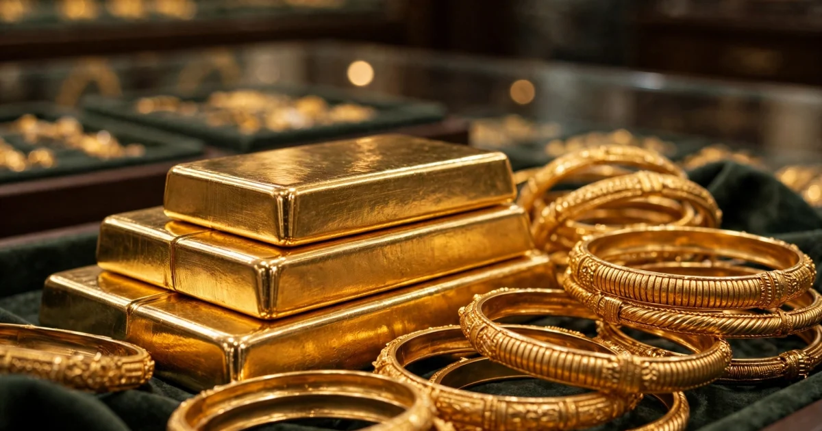 سونے کے زیورات اور بلین کی تصویر — gold rate pakistan 17 october 2026 کی نمایاں تصویر